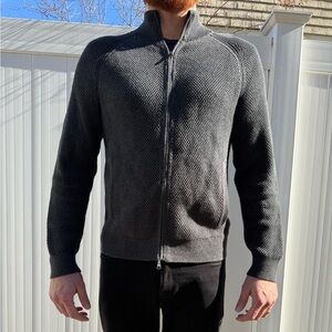 Banana Republic Gray Full-Zip Sweater heavyweight cotton